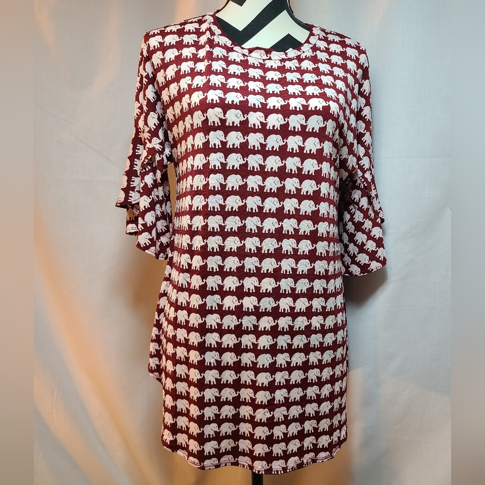 Elephant Print Women's Top - Red and White